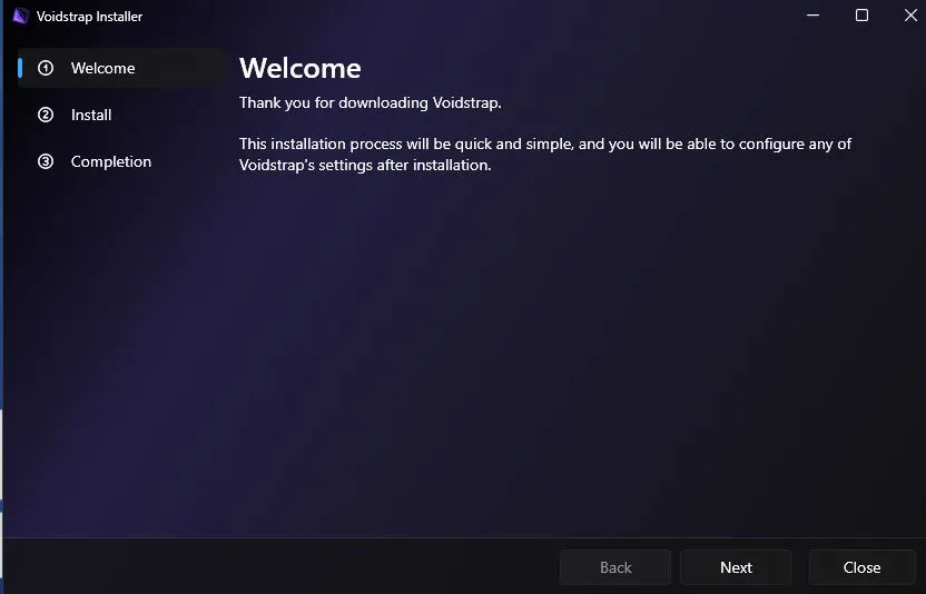 Voidstrap installation welcome screen